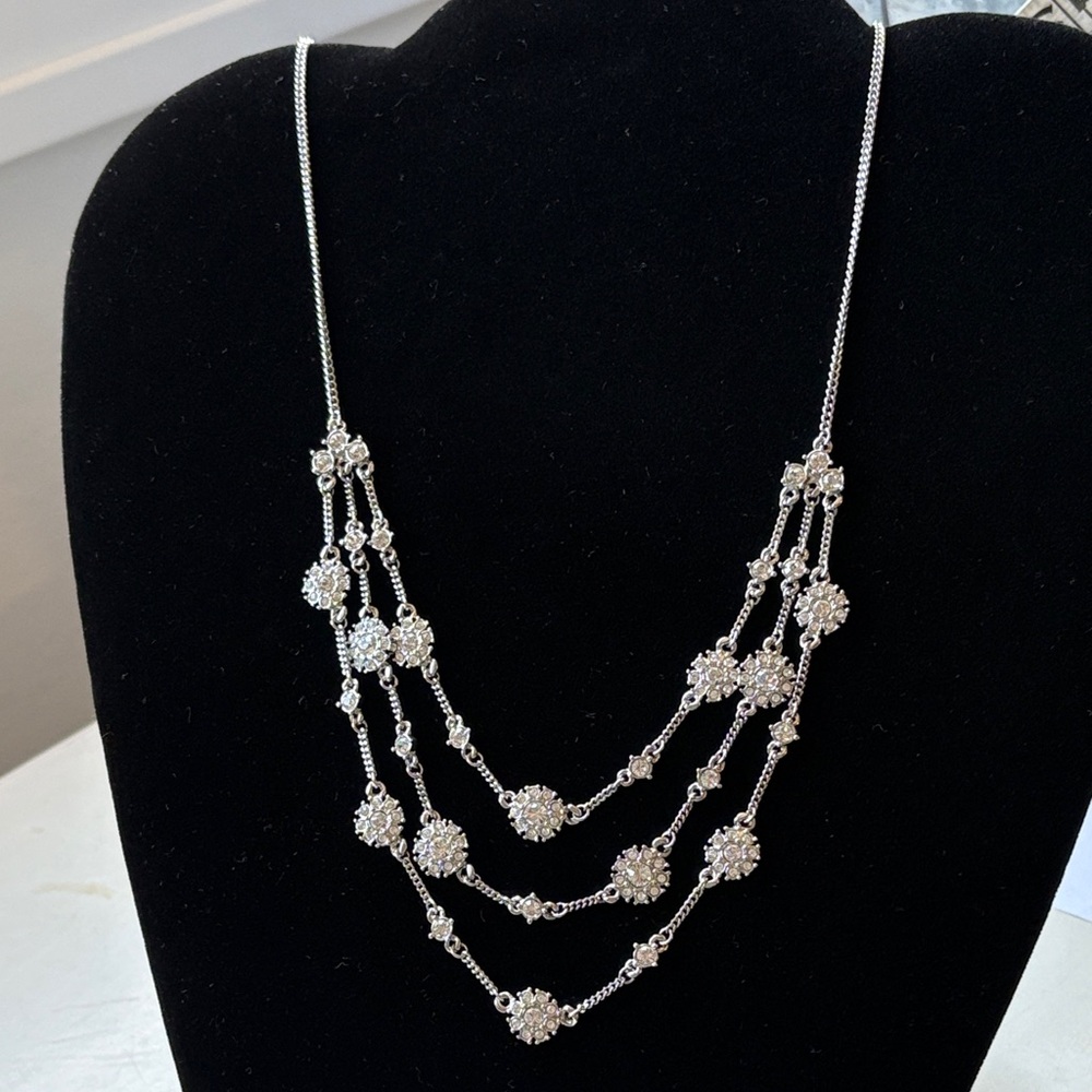 Vintage Givenchy Multi-Strand Swarovski Crystal Silver-Tone Necklace